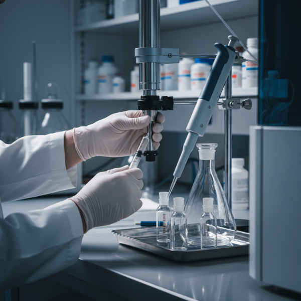 Technicien manipulant équipement chromatographie HPLC pour analyse de conformité CBD selon standards EDQM européens